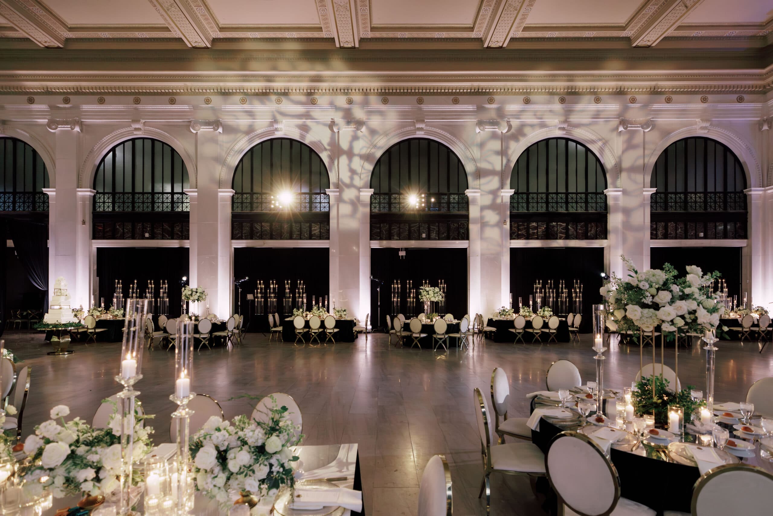 Wedding Setup with textured lighting and arched columns