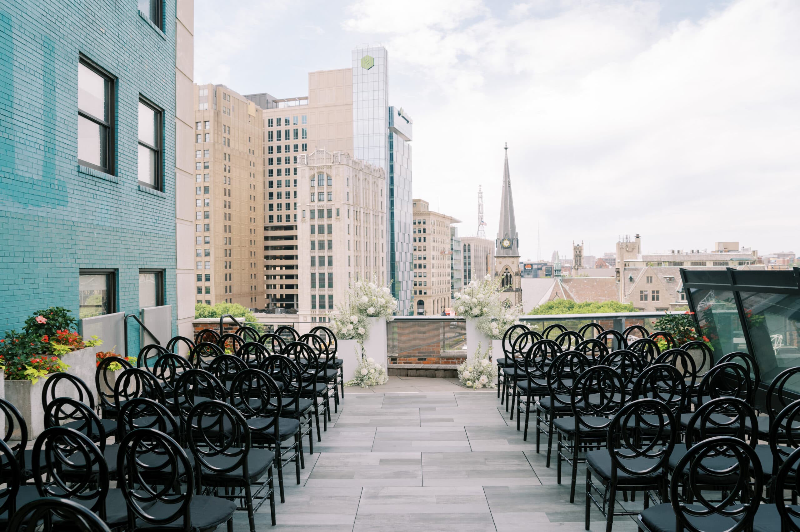 Ceremony setup on Rooftop overlooking city